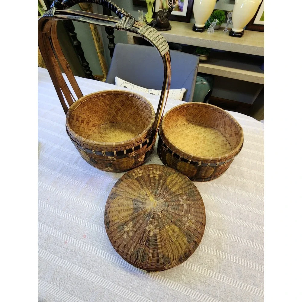 Antique Chinese Wedding Basket Hand Painted